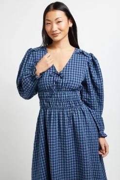Robe Midaxi Petite à Carreaux Vichy avec Taille Froncée et Détail Nœud