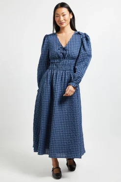 Robe Midaxi Petite à Carreaux Vichy avec Taille Froncée et Détail Nœud