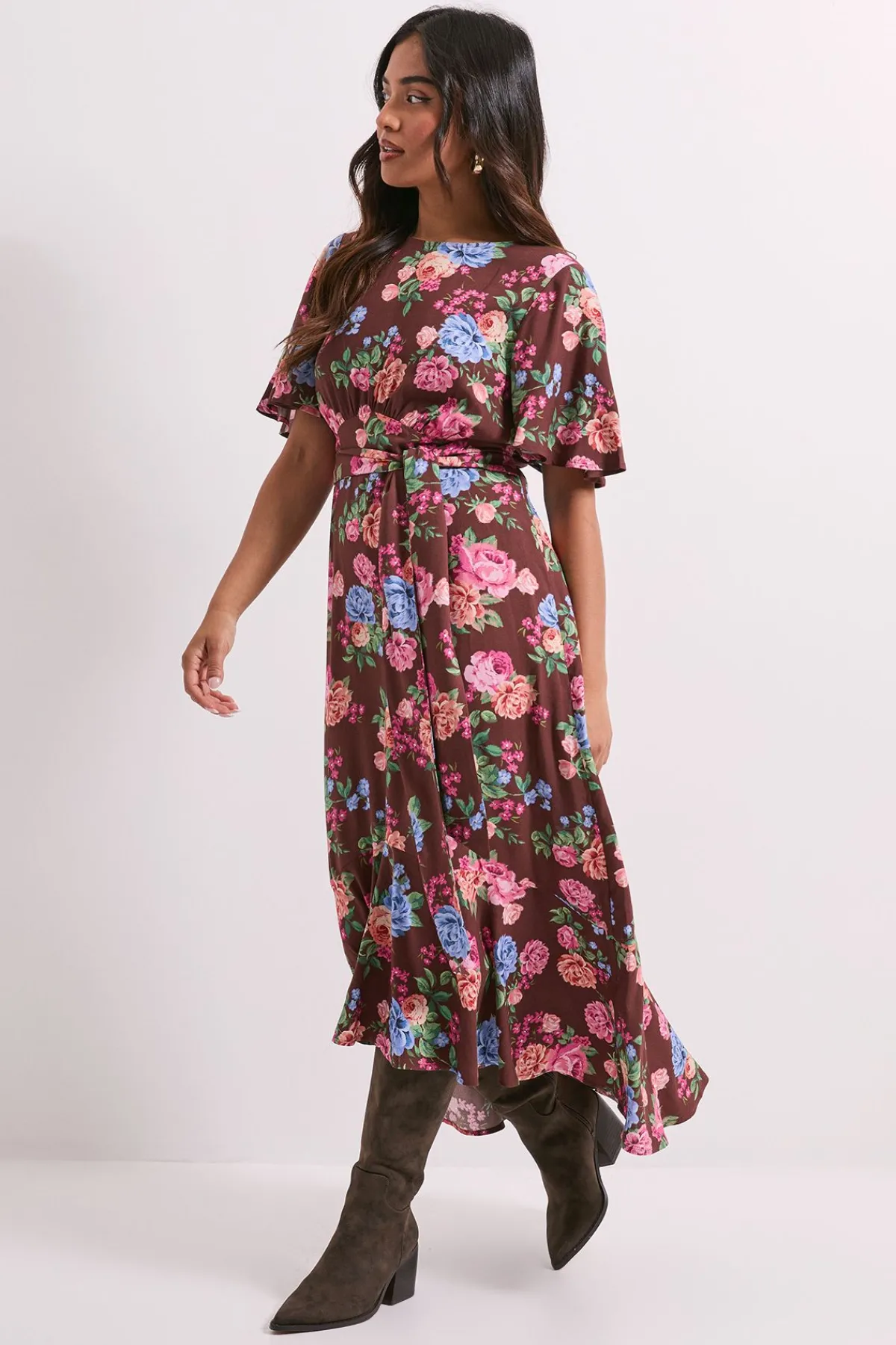 Dorothy Perkins Robe Midaxi Petite à Motifs Floraux avec Couture Empire et Manches Évasées<Femme Toutes Les Robes|Robes D’Automne