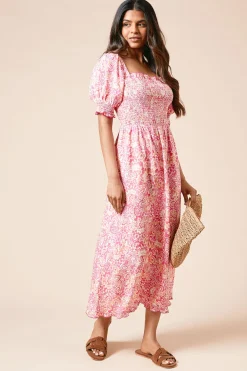 Dorothy Perkins Robe Midaxi Petite Rose à Corsage Froncé avec Détails de Finition<Femme Toutes Les Robes|Robes