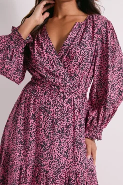 Dorothy Perkins Robe Midaxi Petite Rose à Imprimé ier avec Jupe Étagée et Devant Croisé<Femme Toutes Les Robes|Robes Mi-Longues