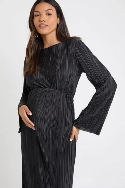 Robe Midaxi Plissée à Manches Chauve-Souris de Maternité