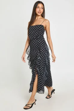 boohoo Robe Midaxi Plissée À Pois<Femme Robes|Pois