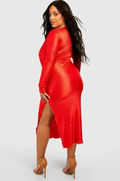 Robe Midaxi Plus Wave Plissé Wrap