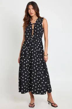 boohoo Robe Midaxi À Pois Avec Nœud Devant<Femme Pois|Robes Patineuses