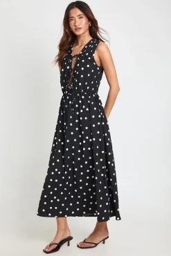 boohoo Robe Midaxi À Pois Avec Nœud Devant<Femme Pois|Robes Patineuses