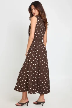 Robe Midaxi À Pois Avec Nœud Devant