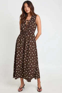 Robe Midaxi À Pois Avec Nœud Devant