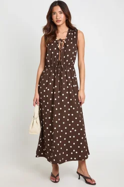 Robe Midaxi À Pois Avec Nœud Devant