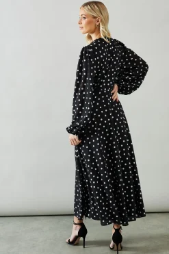 Robe Midaxi Portefeuille en Mousseline à Petits Pois