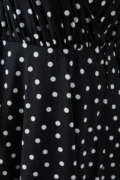 Robe Midaxi Portefeuille en Mousseline à Petits Pois