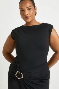 boohoo Robe midaxi portefeuille froncée aux détails dorés<Femme Robes De Soirée|Robes