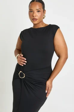 boohoo Robe midaxi portefeuille froncée aux détails dorés<Femme Robes De Soirée|Robes