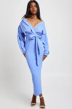 Robe Midaxi Portefeuille À Épaules Dénudées