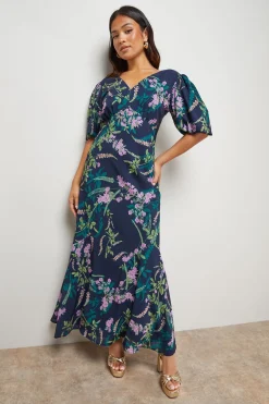 Robe Midaxi à Queue de Poisson en Mousseline Imprimée avec Manches Bouffantes Petite