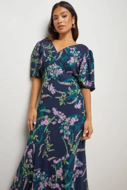 Robe Midaxi à Queue de Poisson en Mousseline Imprimée avec Manches Bouffantes Petite
