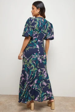 Robe Midaxi à Queue de Poisson en Mousseline Imprimée avec Manches Bouffantes Petite