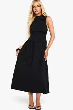 Robe Midaxi Sans Manches à Taille Tombante avec Effet Ruche