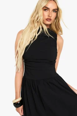 Robe Midaxi Sans Manches à Taille Tombante avec Effet Ruche