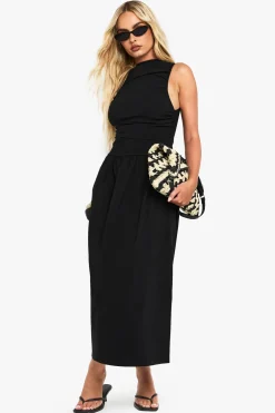 Robe Midaxi Sans Manches à Taille Tombante avec Effet Ruche