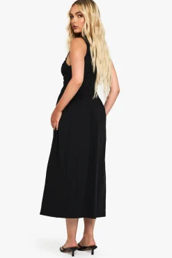 Robe Midaxi Sans Manches à Taille Tombante avec Effet Ruche