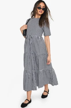 Robe midaxi smock en coton à carreaux