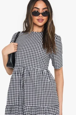 Robe midaxi smock en coton à carreaux