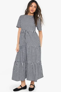 Robe midaxi smock en coton à carreaux
