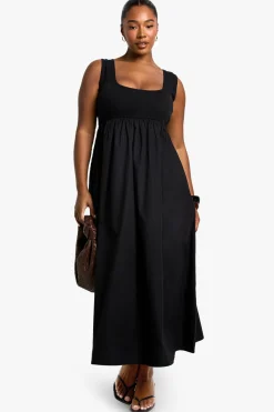boohoo Robe Midaxi Smock en Popeline de Coton Côtelé<Femme Toutes Les Robes|Robes