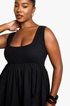 boohoo Robe Midaxi Smock en Popeline de Coton Côtelé<Femme Toutes Les Robes|Robes