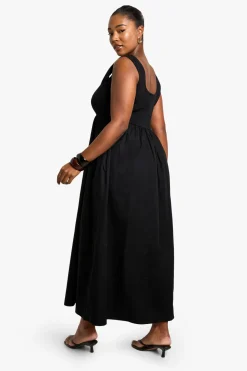 boohoo Robe Midaxi Smock en Popeline de Coton Côtelé<Femme Toutes Les Robes|Robes