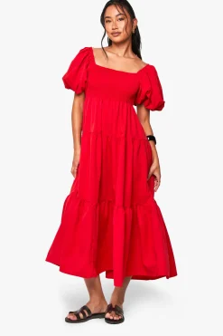 Robe midaxi smockée à étages