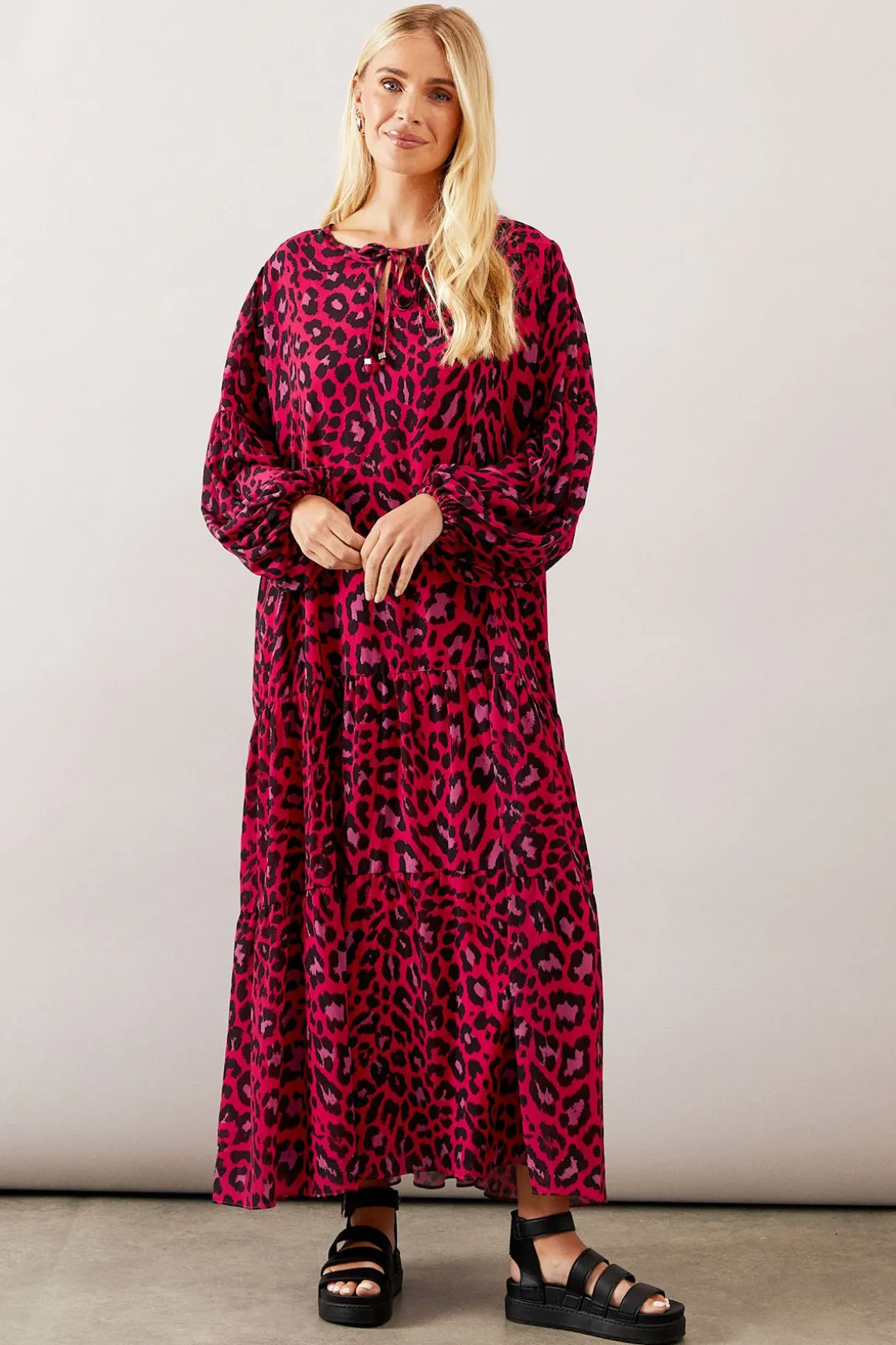 Robe Midaxi Smock à Volants Motif Léopard Petite