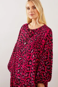 Robe Midaxi Smock à Volants Motif Léopard Petite