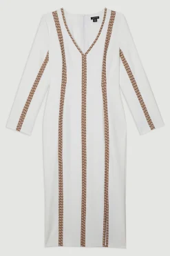 Robe midaxi stretch compacte à insert en jacquard et fente avant