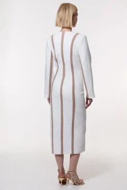 Robe midaxi stretch compacte à insert en jacquard et fente avant