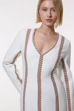 Robe midaxi stretch compacte à insert en jacquard et fente avant