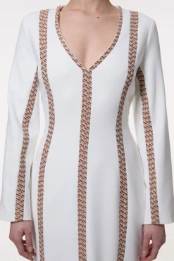 Robe midaxi stretch compacte à insert en jacquard et fente avant