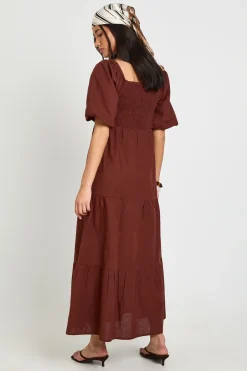Robe Midaxi Étagée À Manches Volumineuses Aspect Lin Grande Taille