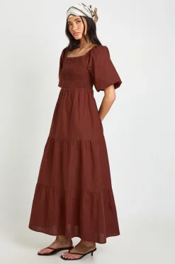 Robe Midaxi Étagée À Manches Volumineuses Aspect Lin Grande Taille