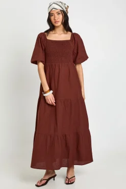 Robe Midaxi Étagée À Manches Volumineuses Aspect Lin Grande Taille