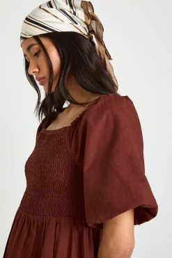 Robe Midaxi Étagée À Manches Volumineuses Aspect Lin Grande Taille