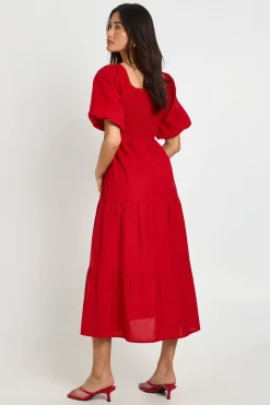 Robe Midaxi Étagée À Manches Volumineuses Effet Lin