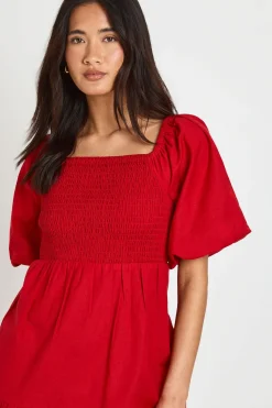 Robe Midaxi Étagée À Manches Volumineuses Effet Lin