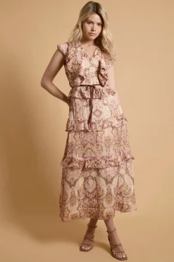 Robe Midaxi Étagée À Volants Et Ornements De Clous