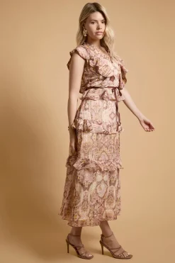 Robe Midaxi Étagée À Volants Et Ornements De Clous
