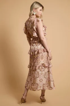 Robe Midaxi Étagée À Volants Et Ornements De Clous