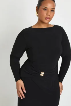 Robe midaxi à taille froncée et garniture dorée
