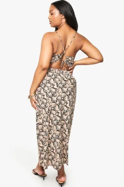 Robe midaxi taille plus à imprimé synthétique et fines bretelles