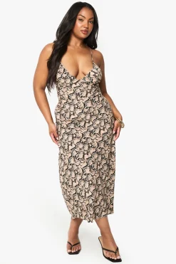 Robe midaxi taille plus à imprimé synthétique et fines bretelles